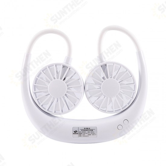 Hanging USB Rechargeable Mini Neck Fan Dual Air Cooler Hands-Free Neck Band LED Lazy Fan