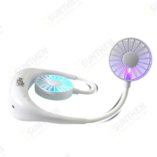 Hanging USB Rechargeable Mini Neck Fan Dual Air Cooler Hands-Free Neck Band LED Lazy Fan