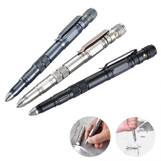 EDC Tactical Pen Aluminum Alloy Attack Head Emergency Blade Flashlight Outdoor Safe Security Tool