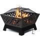 26 Inch Fire Pits Large Wood Burning Square Firepit with Ash Plate Spark Screen Log Grate Poker