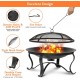 30 inch Fire Pits Steel Wood Burning Firepit with Ash Plate Spark Screen Log Grate Poker