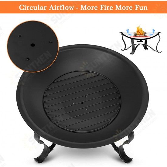 30 inch Fire Pits Steel Wood Burning Firepit with Ash Plate Spark Screen Log Grate Poker