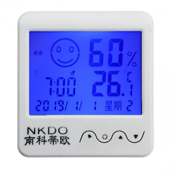 Digital Desktop Thermo-hygrometer Alarm Clock LCD Screen Temperature Humidity