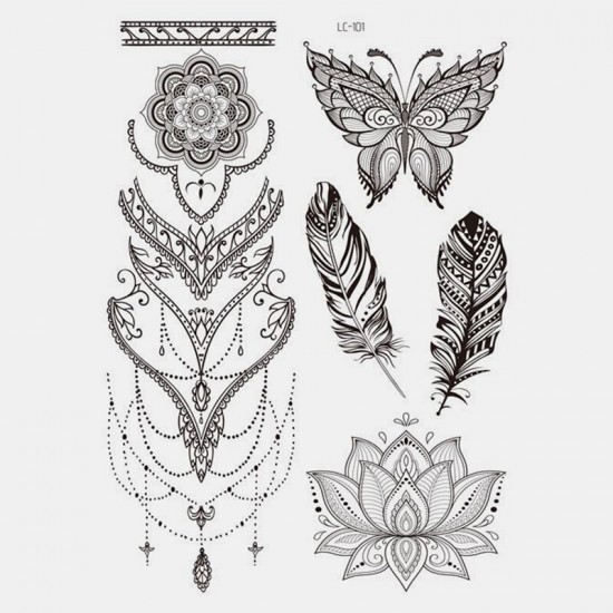 Black Feather Mandala Flower Temporary Tattoo Sticker Waterproof Body Art Arm Tattoo Transfer Paper