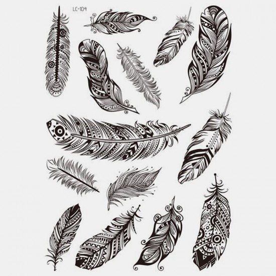 Black Feather Mandala Flower Temporary Tattoo Sticker Waterproof Body Art Arm Tattoo Transfer Paper