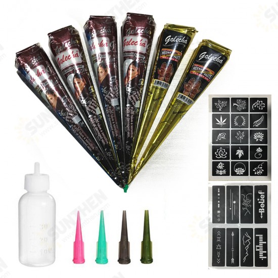 Temporary Tattoo Cones Kit Paste Conesl Sticker Body Art Tattoo Stickers Stencil Cones Applicator Fles Plastic Nozzle