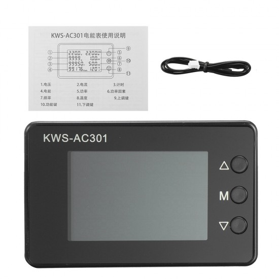 KWS-AC301 8 in1 Voltmeter Ammeter AC 50-300V Power Energy Meter LED Digital AC Wattmeter Electricity Meter 0-100A