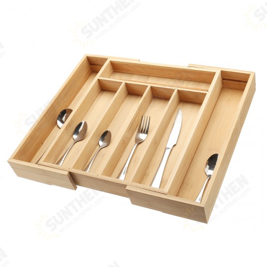 7 Cells Wooden Cutlery Drawer Draw Organiser Bamboo Expandable Tray