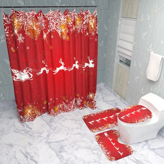 Christmas Decorations 180x180cm Shower Curtain Mat Bathroom Anti-slip Carpet Rug