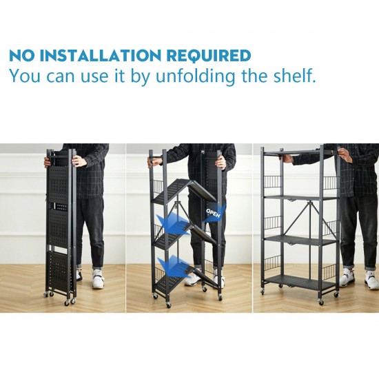 Installation-free Folding Kitchen Racks Floor-to-ceiling Multi-layer Kitchen Storage Racks Movable Racks