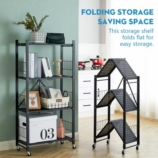 Installation-free Folding Kitchen Racks Floor-to-ceiling Multi-layer Kitchen Storage Racks Movable Racks