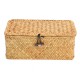 Storage Box Rectangular Straw Flower Basket with Cover Home Garden Fruit Clothes