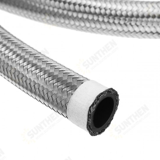 3FT AN4 AN6 AN8 AN10 Fuel Hose Oil Gas Line Pipe Stainless Steel Braided Silver