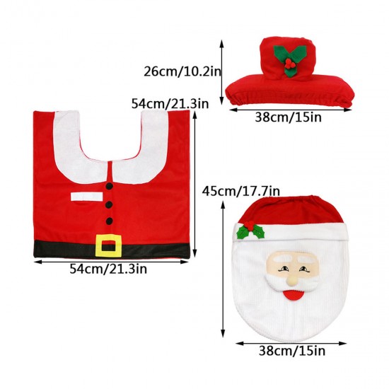 3pcs Christmas Xmas Decoration Santa Toilet Seat Cover + Rug Bathroom Mat Set Floor Mat