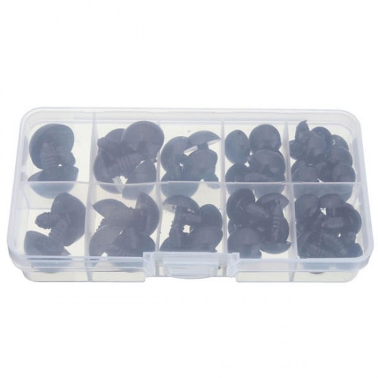 52pcs 12-20mm Black Plastic Safety Eyes for Teddy Bear Doll Animal Puppet Crafts