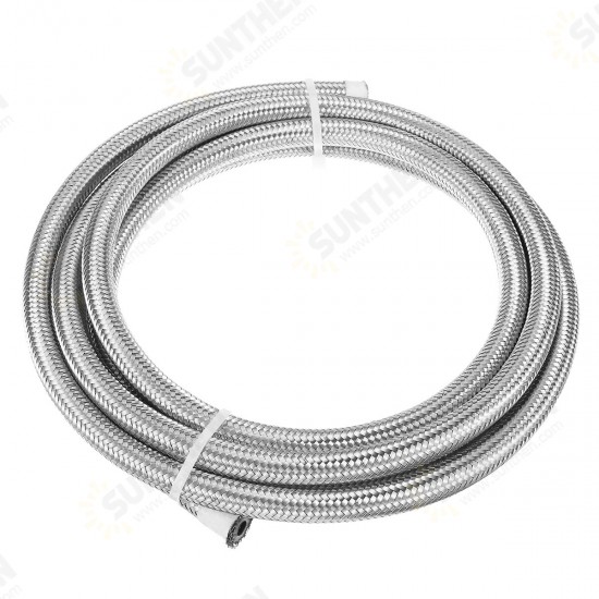 8FT AN4 AN6 AN8 AN10 Fuel Hose Oil Gas Line Pipe Stainless Steel Braided Silver