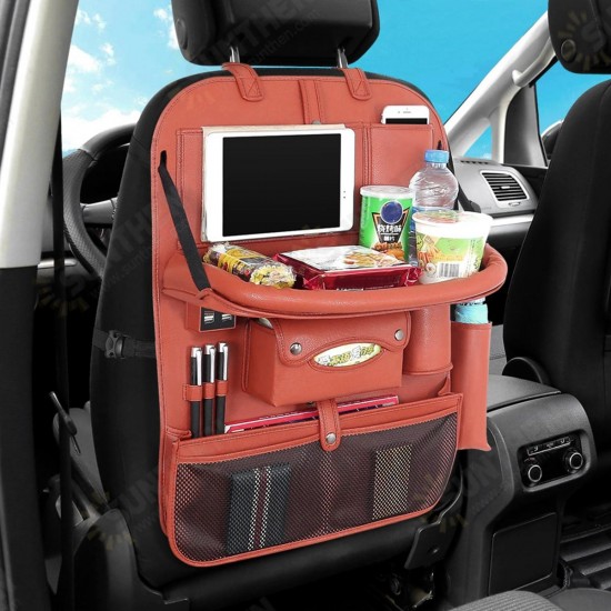 Back Seat Organizer Tray Box Car Hanging Storage Bags Table with 4 USB Port