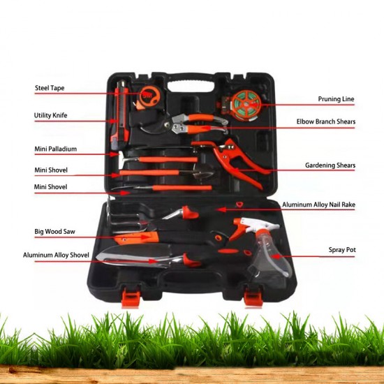 JG-A6 Aluminum Alloy Garden Tool Box Elbow Branch Shears Big Wood Saw Aluminum Alloy Shovel 12 Piece Garden Tool Set