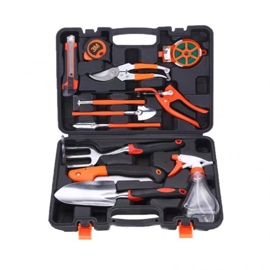 JG-A6 Aluminum Alloy Garden Tool Box Elbow Branch Shears Big Wood Saw Aluminum Alloy Shovel 12 Piece Garden Tool Set