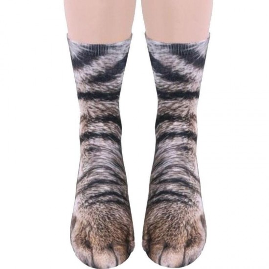 Creative 3D Print Adult Animal Paw Socks Unisex Crew Cat Long Tube Stocks Elastic Breathable Sock Dog Tiger Zebra Pig Cat Paw