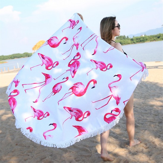 Fashion Flamingo 450G Round Beach Towel With Tassels Microfiber 150cm Picnic Blanket Beach Cover Up