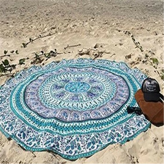 WX-16 150cm Bohemian Thin Chiffon Beach Towel Mat Mandala Round Silk Scarf Bed Sheet Tapestry