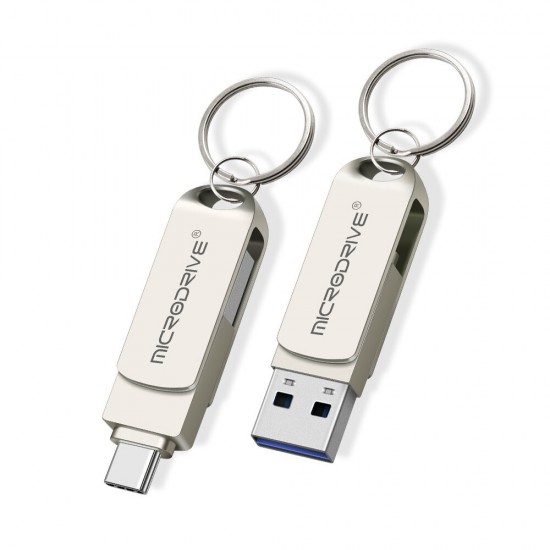 2 in 1 Type-C & USB3.0 Flash Drive OTG USB Driver 32G 64G 128G 256G Metal 360° Rotation Pendrive USB Disk with Key Ring