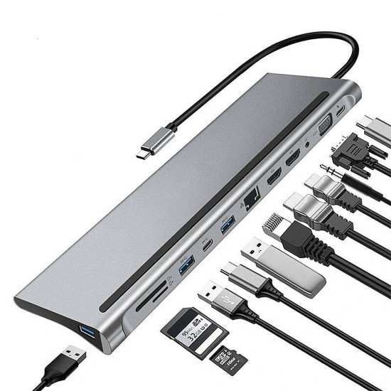 12-in-1 Type-C Docking Station USB-C Hub Splitter Adaptor