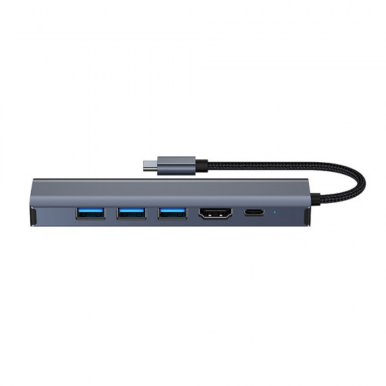 6 in 1 Type-C Docking Station Splitter Adaptor with USB3.0*3 4K@30Hz HDMI PD100W 1000M RJ45 Multifunctional USB-C Hubs for PC Laptop