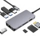8 in 1 Type-C Docking Station USB-C Hub Adapter with USB2.0 USB3.0 USB-C PD 100W 4K HDMI-Compatible RJ45 Gigabit LAN Ethernet TF/SD Card Reader