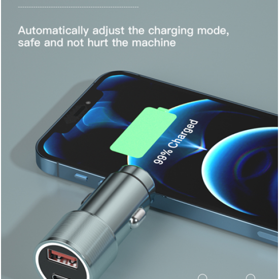 2-Port 65W USB PD Car Charger Adapter Fast Charging With Blue LED For iPhone 13 Pro Max For Samsung Galaxy S21 5G For Xiaomi 12