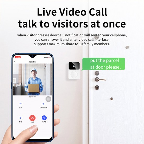 Wireless Video Doorbell Smart Doorbell Camera 2.4G WiFi HD Call Two-way Audio IR Night Vision Auto Capture Remote Phone APP Notifications Control