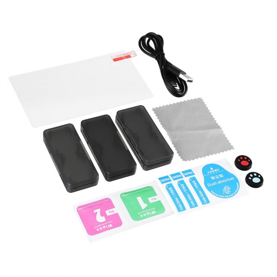 PG-SL001 9-in-1 Set Storage Bag Game Card Box for Switch Lite Console Cleaning Tempered Film Rocker Cap Type-C Charging Cable