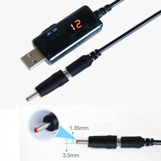 USB Boost Converter DC 5V To 9V/12V +5.5/3.5MM Double-Head Adjustable Power Converter Connector with LED Display