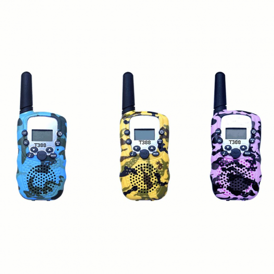 2Pcs T388 Children Camouflage Walkie Talkie 22 Channel 0.5W Radio Transceiver Built-in Flashlight