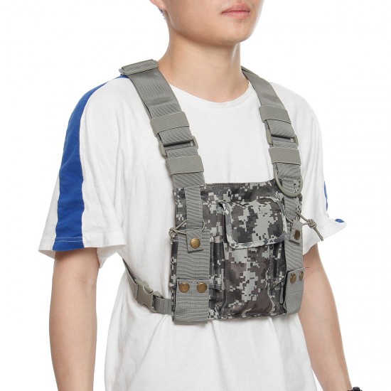 Radio Walkie Talkie Chest Pocket Harness Bag Backpack Holster Pouch Camouflage