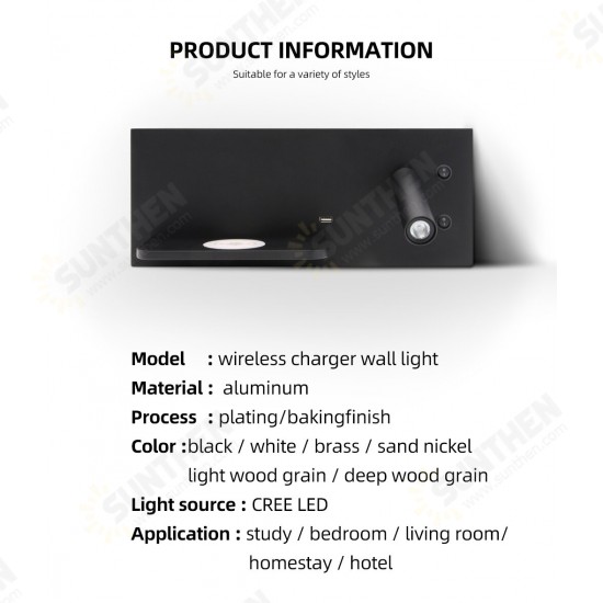 Wall Light Bedroom Lamp LED Phone Wireless Charger Shelf Bedside Headboard Read Modern Loft Room USB Luminaire Wood Bed