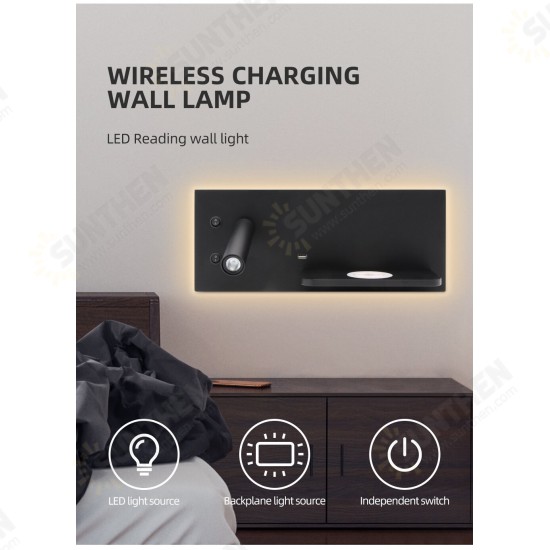 Wall Light Bedroom Lamp LED Phone Wireless Charger Shelf Bedside Headboard Read Modern Loft Room USB Luminaire Wood Bed