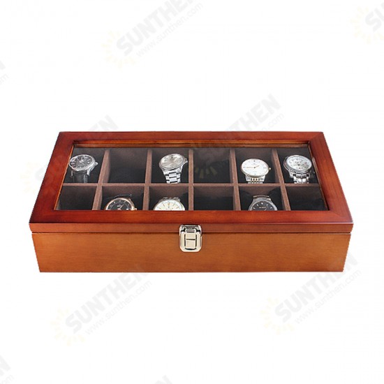 12 Slots Wooden with Skylight Watch Box Jewellery Display Collection Storage Box