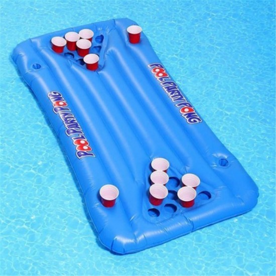 PVC Inflatable Beer Pong Ball Table Water Floating Raft Lounge Pool Drinking Game 24 Cups Holder