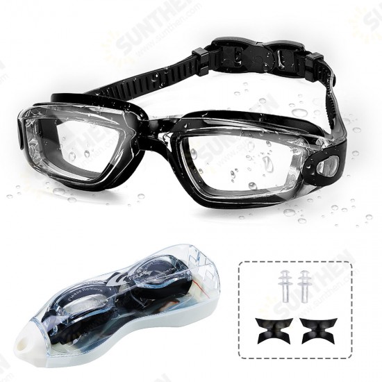 Swimming Goggles Anti-fog Anti-UV Fog Protection No Leaking Clear Wide Vision Eye Pool Swim Glassess with Earplugs Nasal Bracket Goggles Case for Women Men Adult Youth