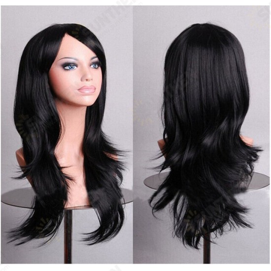 Micro-Rolled Oblique Bangs Long Curly Hair Anime Show Cosplay Color Wig -70cm