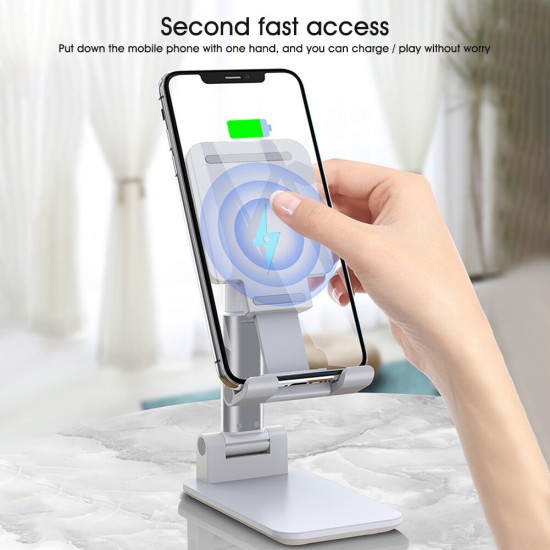 2 In 1 10W Wireless Charger + Desktop Foldable Height Adjustable Phone Holder Tablet Stand For 4.0-12.9 Inch Smart Phone Tablet