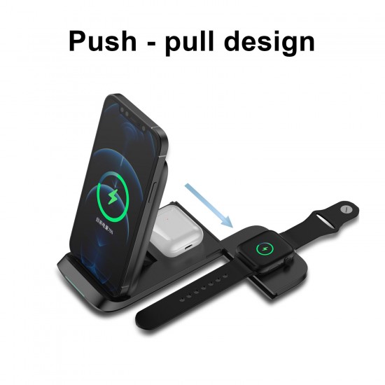 HS-V8 Folding 3In1 Wireless Charger 15W Fast Charging Vertical Stand For iPhone13 Pro Max Samsung GalaxyZ Fllp3 Xiaomi12 Smart Watch Apple AirPods Pro