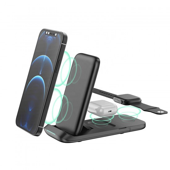 HS-V8 Folding 3In1 Wireless Charger 15W Fast Charging Vertical Stand For iPhone13 Pro Max Samsung GalaxyZ Fllp3 Xiaomi12 Smart Watch Apple AirPods Pro