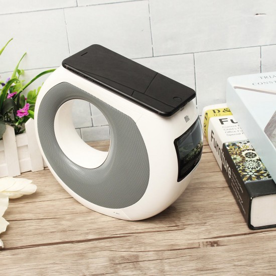 2in1 Wireless bluetooth Speaker Qi Wireless Charger with Mic & NFC Function Music Alarm Cloc