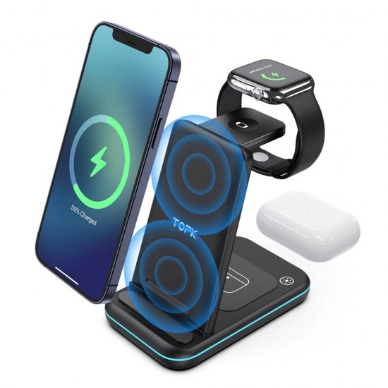 GY-Z8A 3In1 15W Foldable Wireless Charger Station For Qi-enabled Smart Phones For iPhone 13 Pro Max Samsung Ultra For iWatch AirPods For Smart Watch