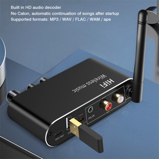T01 bluetooth V5.1 Audio Transmitter Receiver With Coaxial / Optical / 3.5mm AUX / USB U Disk Input / 2 RCA Output Wireless Audio Adapter