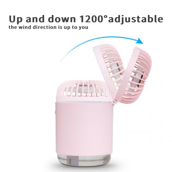 Multifunctional 2000mAh Mini USB Rechargeable Fan Cooler Desktop Spray Humidification with Colorful Night Lights