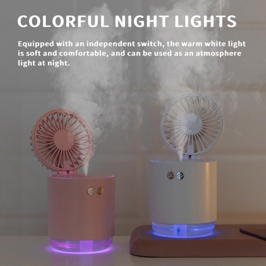 Multifunctional 2000mAh Mini USB Rechargeable Fan Cooler Desktop Spray Humidification with Colorful Night Lights